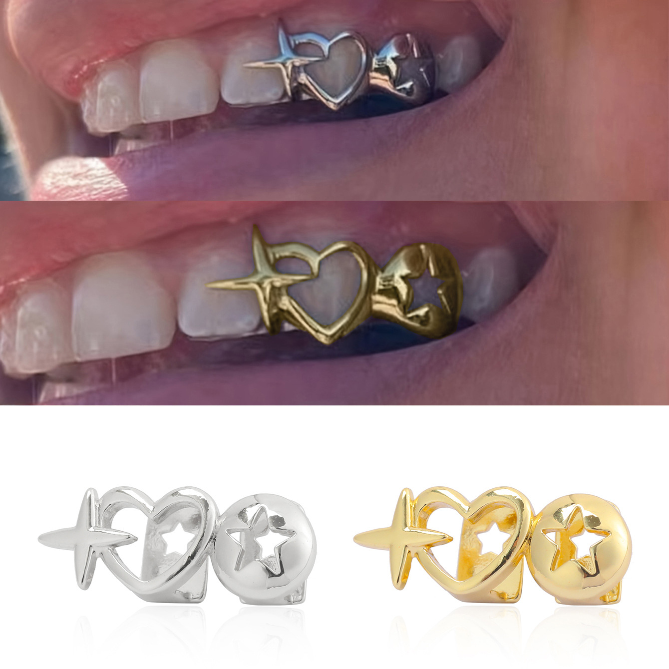 Punk Hip Hop Hollow Heart Teet - đánh giá và giá Tooth Gem Kit